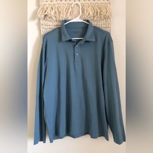 UNTUCKit Long Sleeve Polo Shirt Mens L Gray Blue Casual Cotton Golf